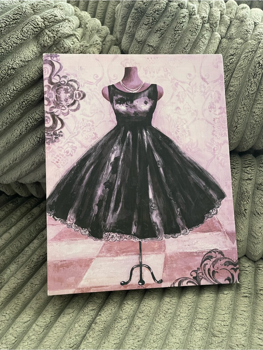 Black Midi Fit-and-Flare Dress Wall Art Print - Women's Dress Illustration